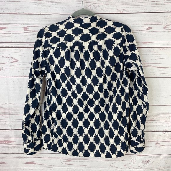 J. Crew Factory Women's Blue White Geometric Print Long Sleeve Shirt Size 2 - Picture 6 of 8
